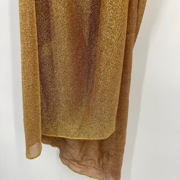 Oseree | SS24 Lumière Knot Dress Toffee Gold Glitter One Shoulder Midi Dress M-L - Picture 10 of 16